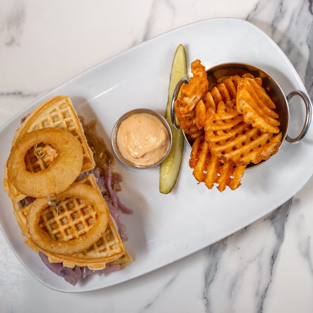 Cheesesteak Waffle Sandwich.